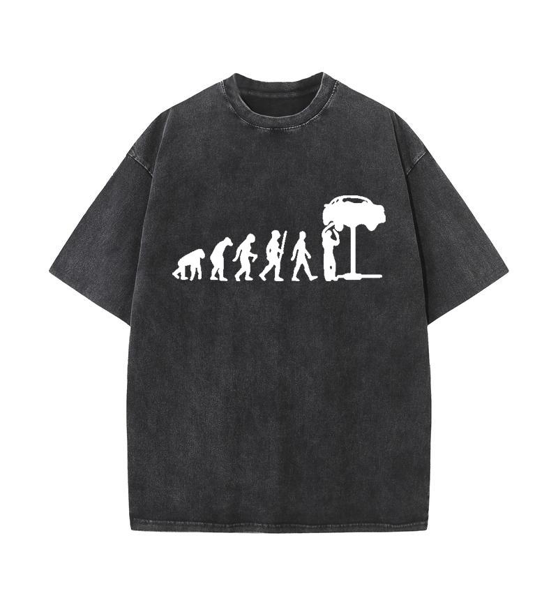 2025 Лето 100% хлопок стираный Old Craft свободная футболка большой размер О-образный вырез свободная мужская футболка с принтом Human Evolution