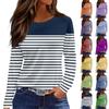 Women's Fashion Hem Split Casual Stripe Gradient Stripe Print Round Neck Long Sleeve Top