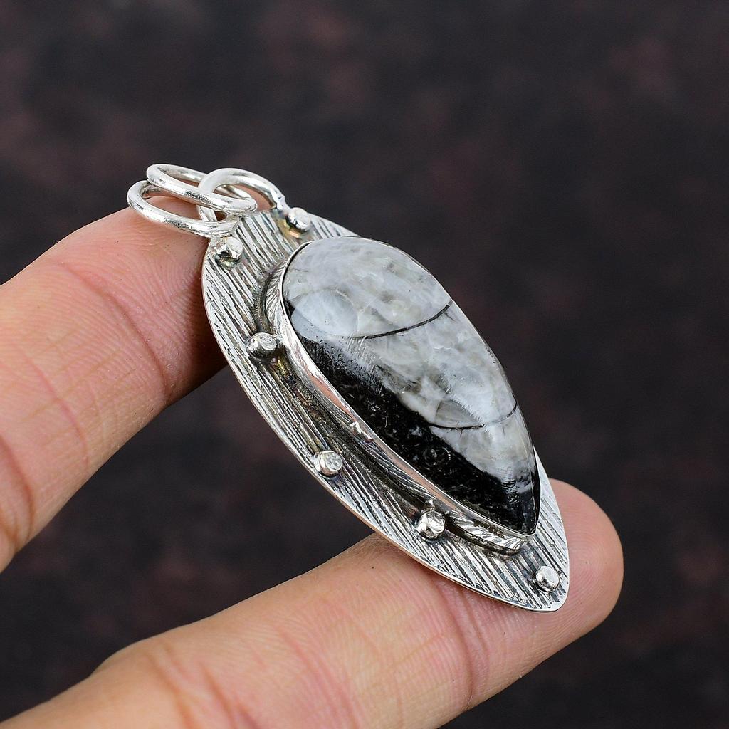 Orthoceras Ископаемый Подвеска Ручной Работы Новые Ювелирные Изделия Стерлингового Серебра 925 Подвеска Высокого Качества Ювелирные Изделия Из Драгоценных Камней Подарок Для Матери Серебряные Ювелирные Изделия