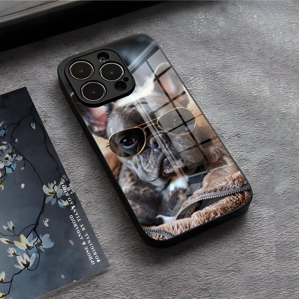 Frenchies French Bulldog Dog Phone Case For IPhone 17 Air 16 E Pro Max 15 14 13 Mini 12 Pro 11 Max Plus Black Glass Cover