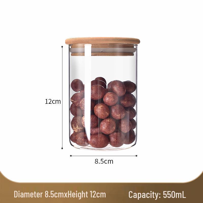 Стеклянная банка для хранения с бамбуковой крышкой - Влагонепроницаемая, пищевая, прозрачный кухонный контейнер