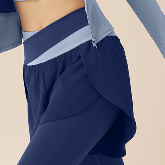 Женские брюки для йоги с высокой талией, имитация двух предметов, быстросохнущие, облегающие брюки, эластичные леггинсы с эффектом подтяжки ягодиц, цветные блоки, для фитнеса