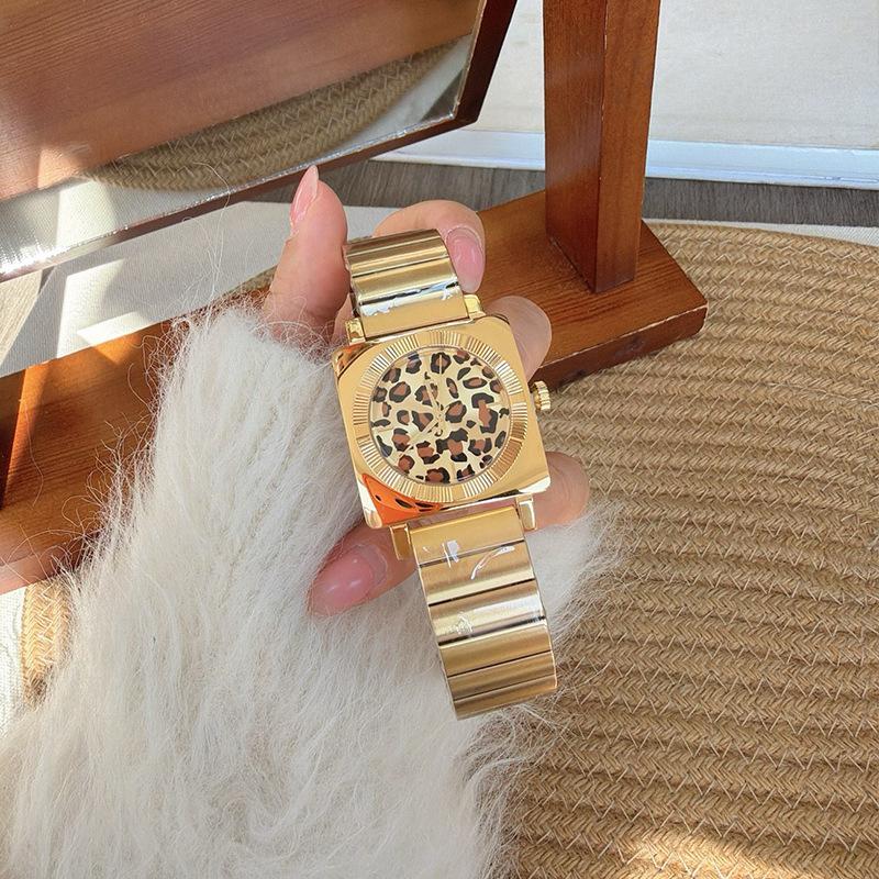 new watch leopard print women's fashion exquisite steel band large plate women's luxury quartz watch accessories gift