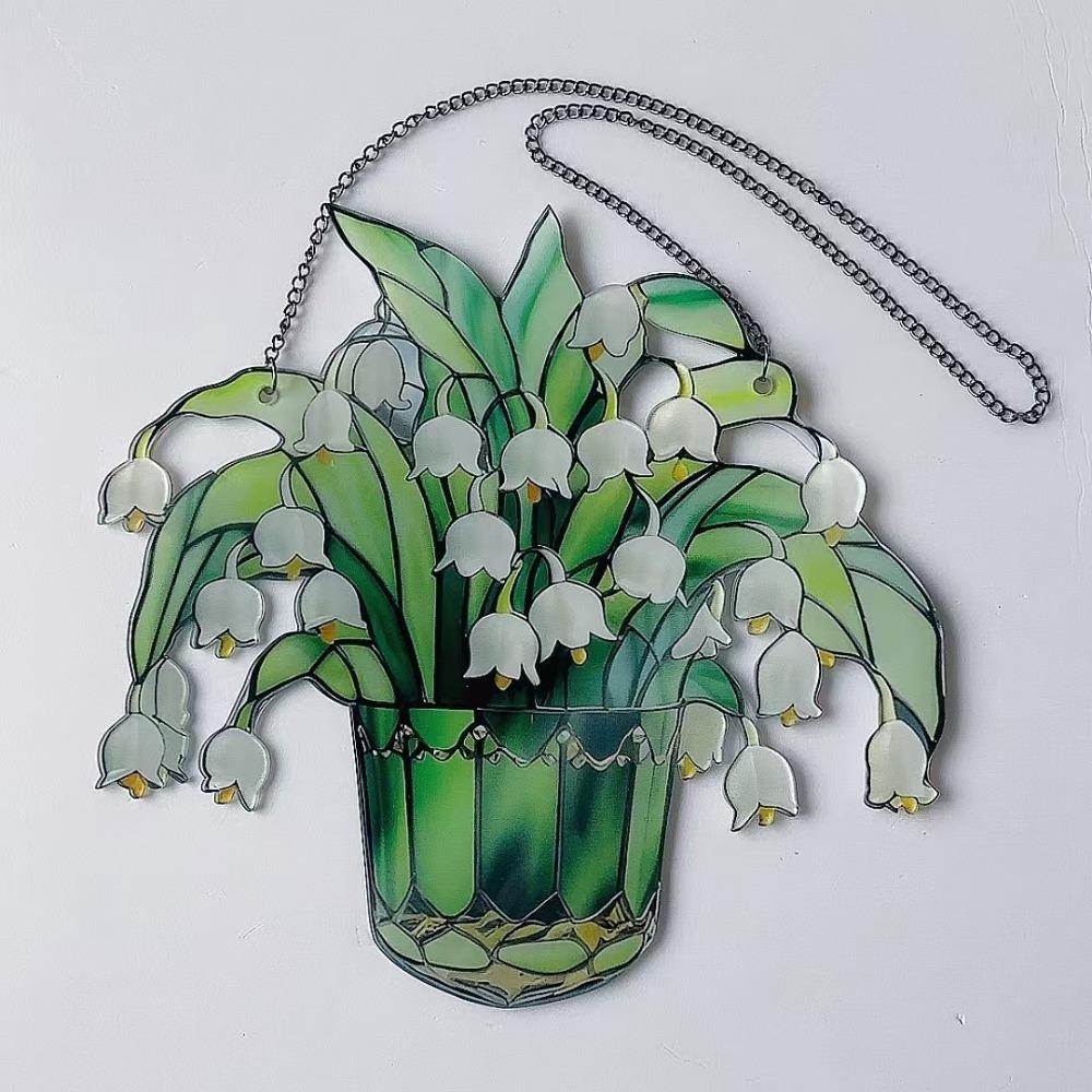 Hanging Art Crafts Acrylic Window Sun Catchers Stained Glass Hanging Lily Of Valley Suncatchers Garden Wind Chime