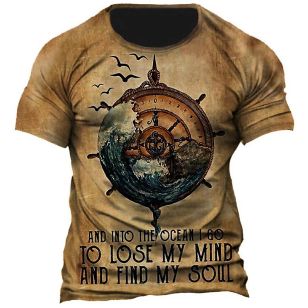 Винтажная футболка мужская летняя с короткими рукавами навигационный компас 3D принт футболка модная британская мужская одежда уличная одежда