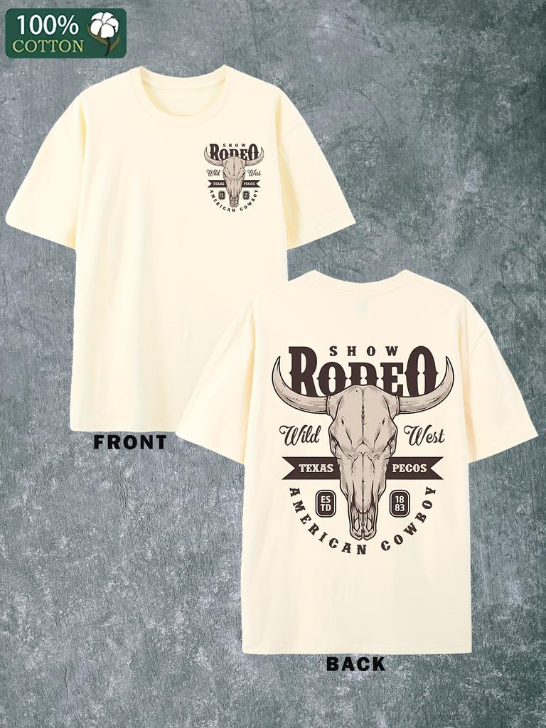 Ковбойская футболка Texas Pecos Дикий Запад Родео Хлопковая футболка Мужская Круглый вырез Короткий рукав Хлопковая Повседневная футболка Свободного стиля
