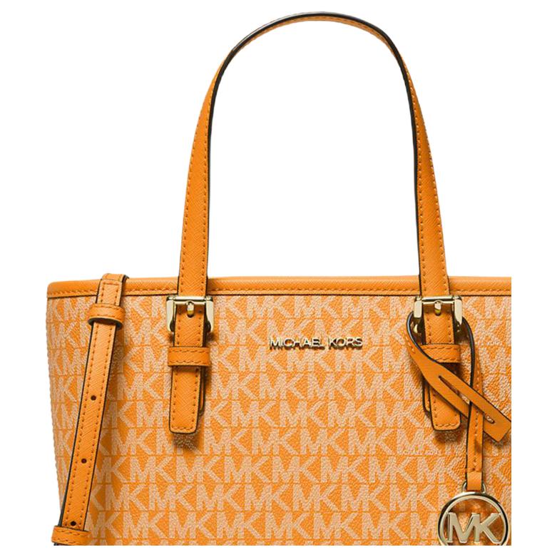 Michael Kors MK Jet Set Travel 27 Classic Zipper Closure Monogram Canvas With Leather Mini Shoulder Crossbody Bag Women bags Orange 35T9GTVT0B-729