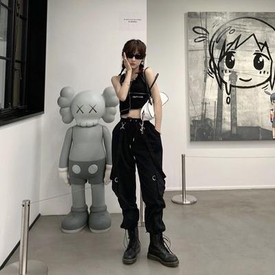 Брюки-карго женские Harajuku черные брюки с высокой талией уличная одежда в стиле хиппи