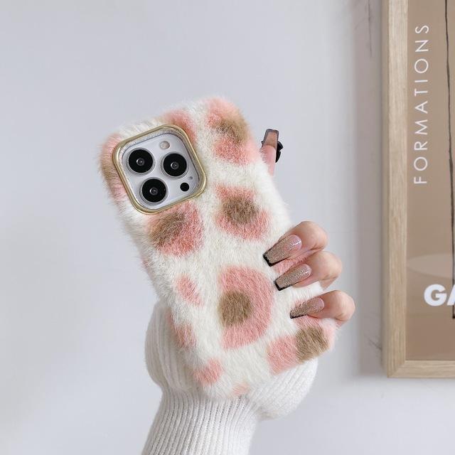 Moskado Fashion Leopard Print Pattern Plush Phone Case For Iphone 14 11 12 13 Pro Max X Xr Xs Max 7 8 14plus Soft Tpu Back Cover