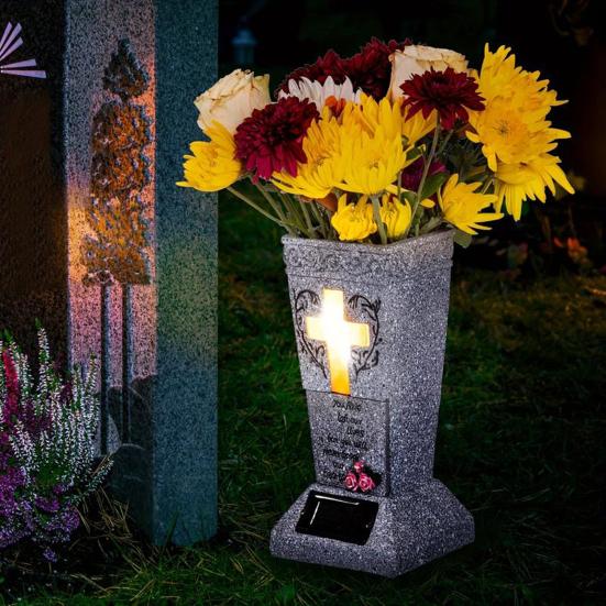 Солнечная cemetery ваза со светодиодом для надгробия, уличный держатель для искусственных свежих цветов, ваза для надгробия с шипом, памятные подарки на случай потери близкого человека