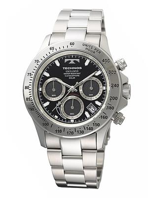 TECHNOS Solar Watch Chronograph Black Dial Stainless Steel Strap [Technos] Мужские TE4001SB-