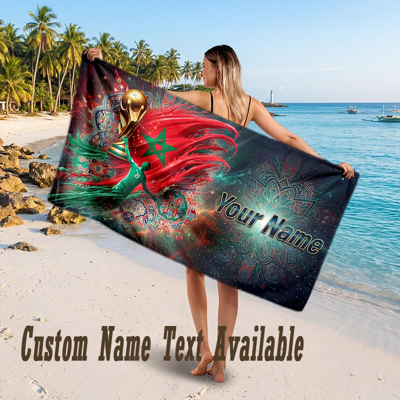 Morocco Football Design Beach Towel Custom Text Large Towel for Beach Vacation