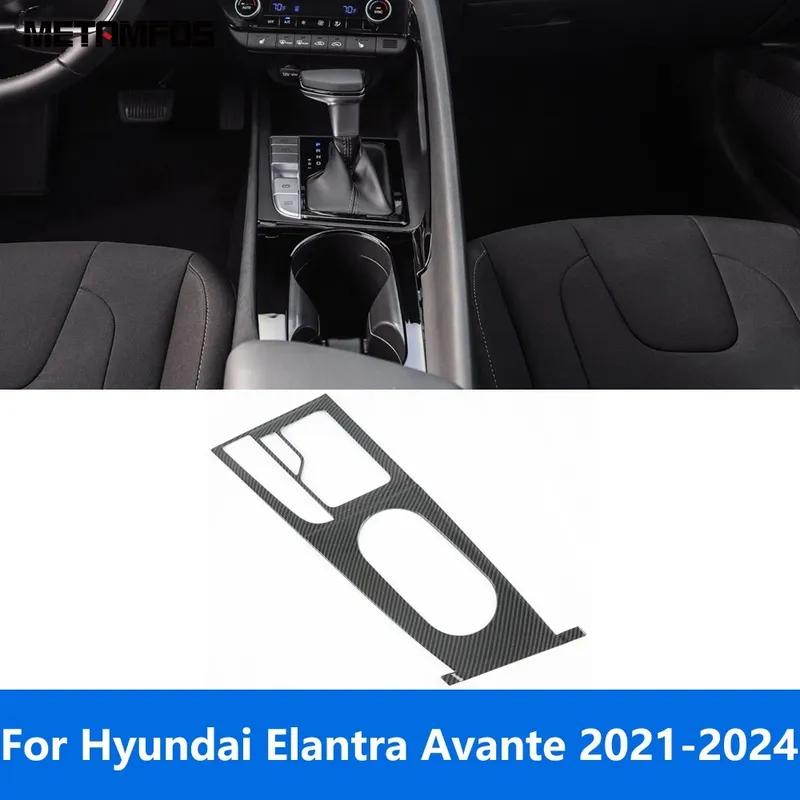 Center Console Gear Shift Box Cover Trim For Hyundai Elantra Avante - 2024 Carbon Fiber Water Cup Holder Accessories