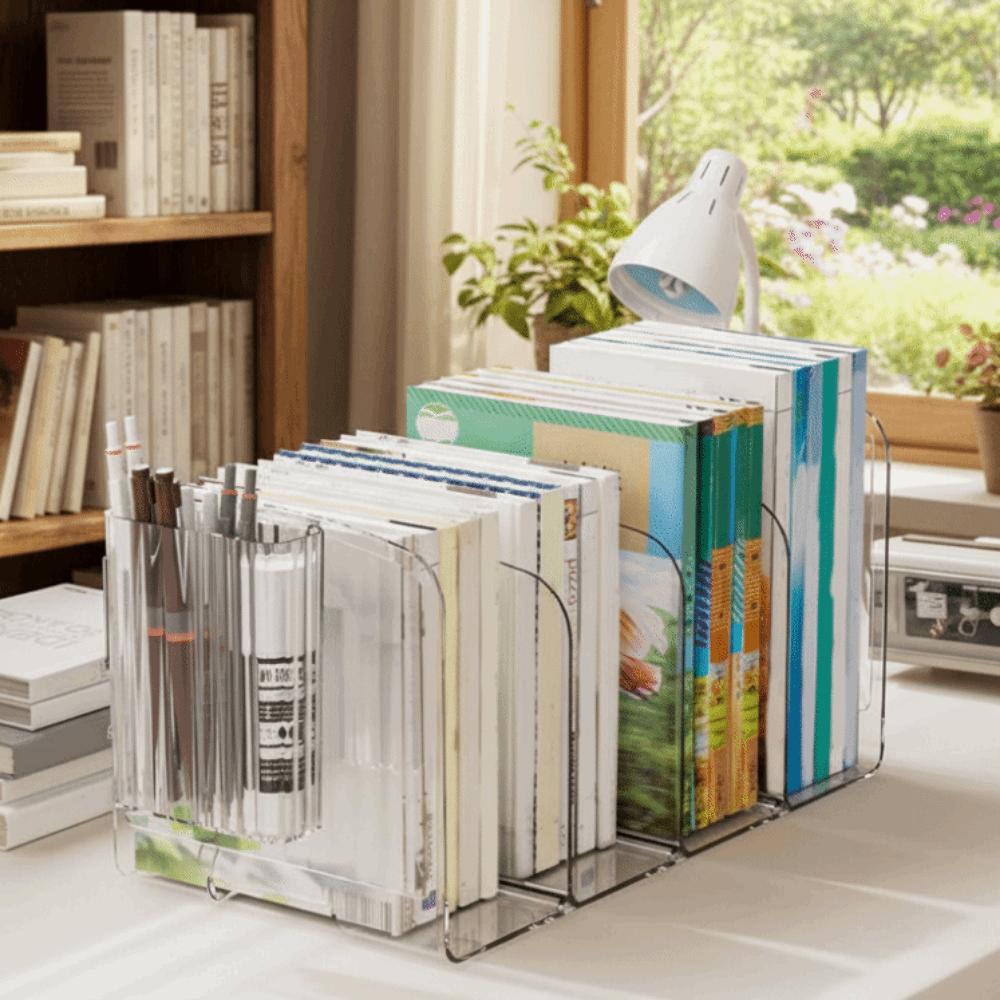 Save Space Divided Book Stand Thickened Desktop Sorting Rack Acrylic Book Stand Living Room