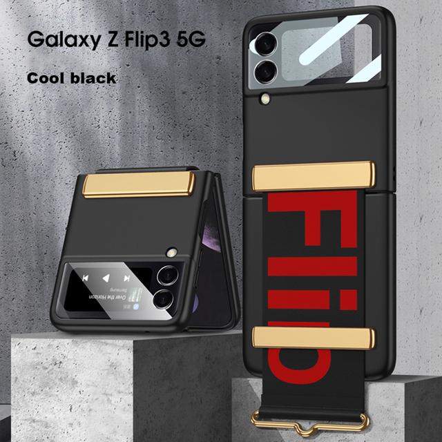 Чехол для Z Flip3 с ремешком для камеры, защитный чехол для стекла для Samsung Galaxy Z Flip3 5g, чехол-браслет, пластиковая задняя крышка для ПК