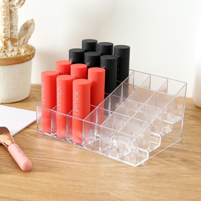 Transparent Lipstick and Lip Gloss Stand Multi-compartment Organizing Box Desktop Makeup Lipstick Display Stand
