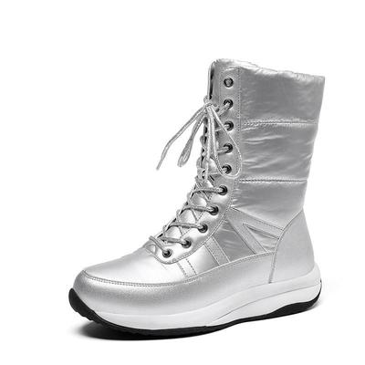 Брезент из микрофибры, пух, осенне-зимняя обувь, средний каблук, размер 44, танкетка, супер-размер, зимние ботинки, шнуровка, сохраняющие тепло, ботинки до середины голени