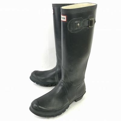 HUNTER Кожаные Длинные Резиновые Сапоги Женские 23.5 Черные(ИСПОЛЬЗОВАЛ)