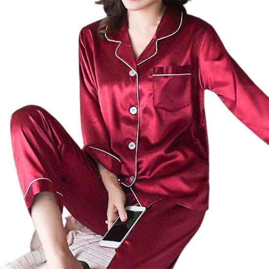 Ночной костюм из искусственного шелка, мягкий кардиган, длинные брюки из искусственного шелка, ночная рубашка