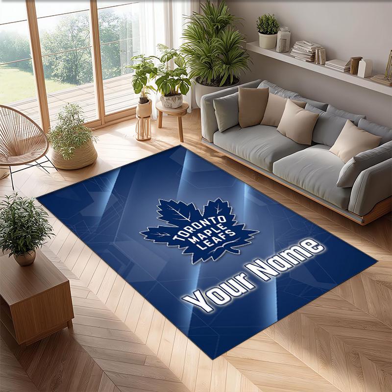 Toronto Maple Leafs Crystal Velvet Rug, Custom Name Text Personalized Non‑Slip Floor Mat for Home Decor Gift