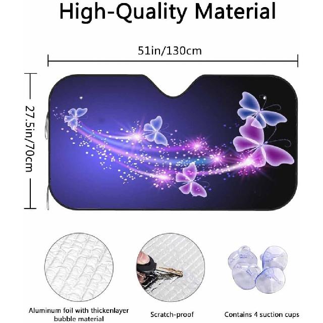 Purple Blue Butterfly Front Windshield Sun Shade Accordion Folding Auto Sunshade For Car Truck SUV-Blocks UV Rays Sun Visor Protector