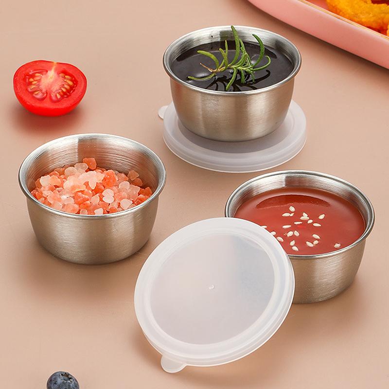 1/6 шт. 40 мл контейнер для заправки салата соусницы портативные небольшие чашки из нержавеющей стали для соуса с герметичными крышками чашки для макания
