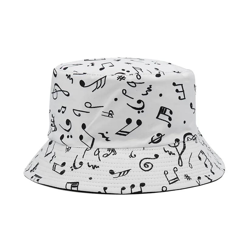 Fashion White Music Note Bucket Hats Sun Caps Hip Hop Man Womens Fisherman Caps
