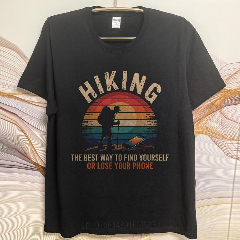 Anime Man Summer Tshirt Hiking Sunset Hiker Phone Nature Adventure Outdoors Exploration Short Sleeve Cotton ONeck Women