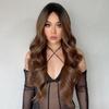 Women's 66cm Hair Dark Brown Long Curly Hair T-shaped Front Lace Rose Hair Net Headwear Pure Hand Woven Lace Wigs Kanekalon Wig