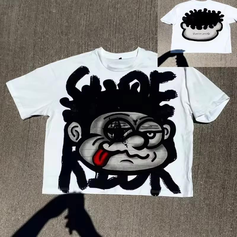 GLYDE Vintage Big Face Graphic Print Cotton T-Shirt Men Y2K Short Sleeves Vintage Oversize Tshirt Streetwear