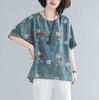 Летние женские футболки больших размеров с коротким рукавом, свободные винтажные повседневные лоскутные цветочные рубашки из хлопка и льна