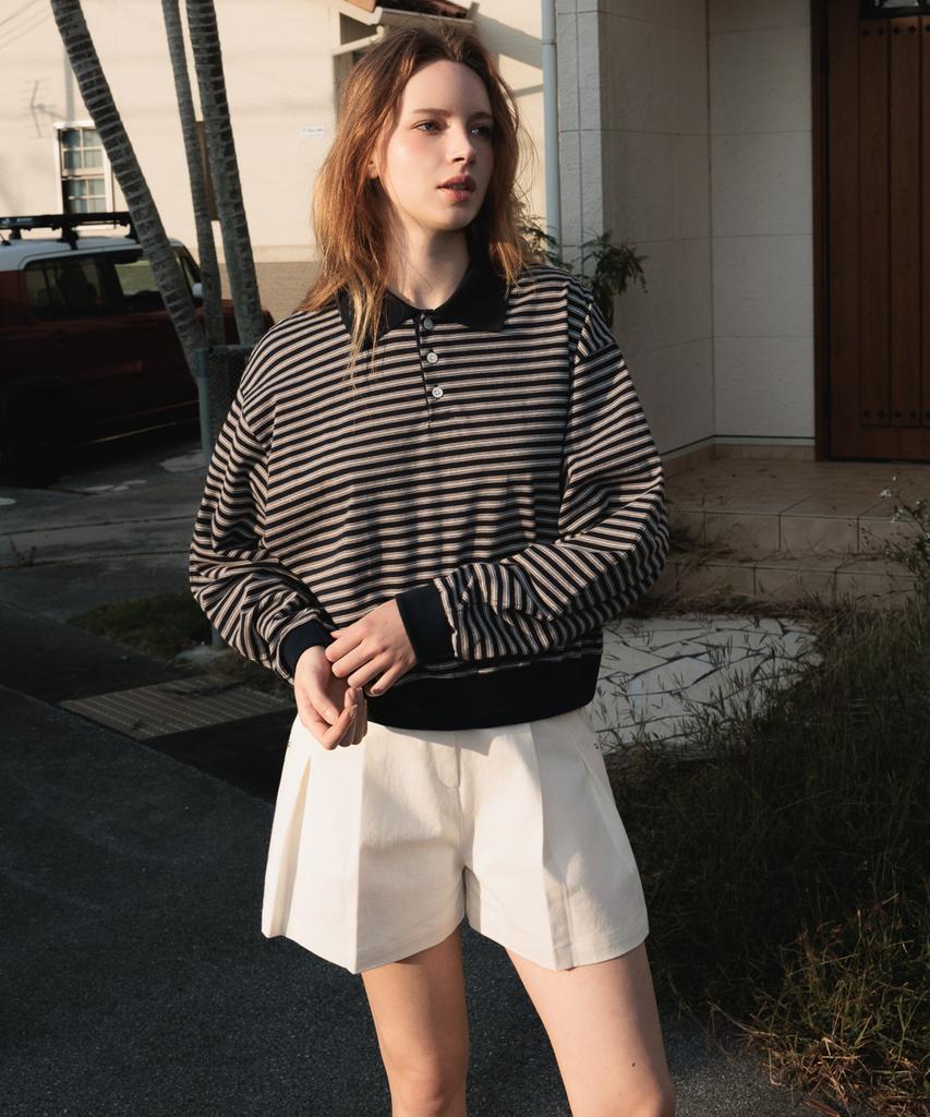 DEHEVE Collar Stripe Sweatshirt [Navy]