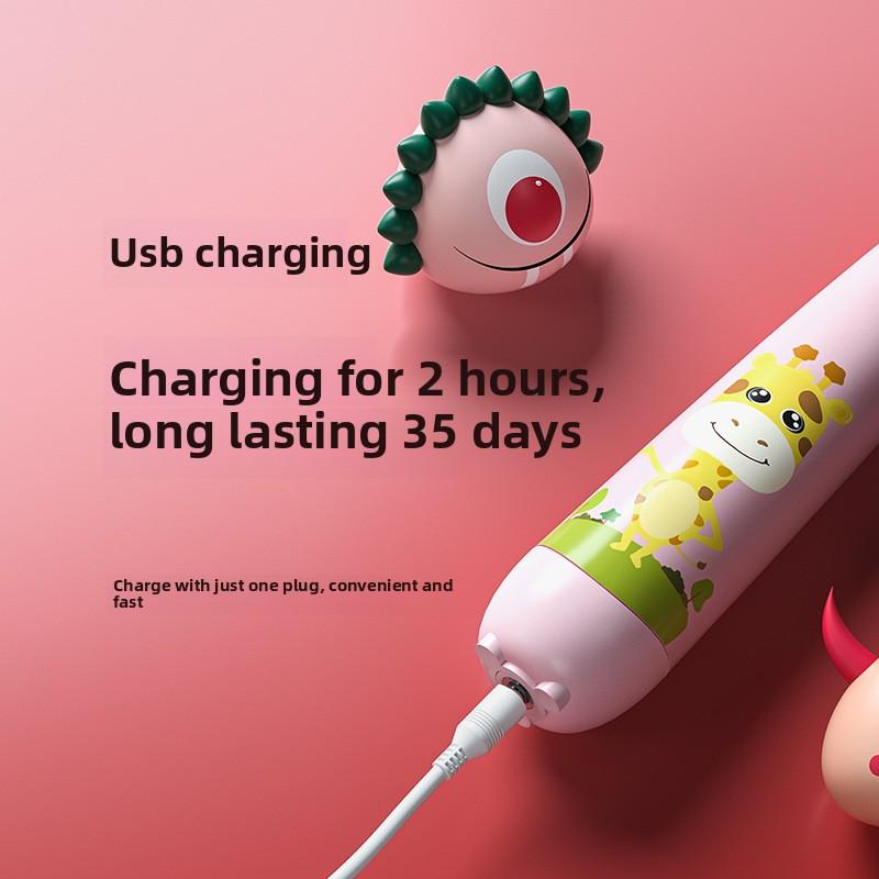 Детская электрическая зубная щетка перезаряжаемая с мягкой щетиной звуковая вибрация мультяшная электрическая зубная щетка подарок