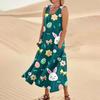 Women's Summer Casual Fashion Easter Printed Sleeveless Round Neck Pocket Dress