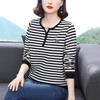 Женская полосатая футболка большого размера, модная весенне-осенняя футболка с V-образным вырезом, внутренняя и внешняя основа из чистого хлопка, универсальный топ