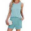 Spring Summer Women's Solid Colour Round Neck Vest Pocket Shorts Casual Suit