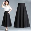 Women's Elastic Waist Loose Slim Mid Skirt A-line Office Ladies Black Half Length Skirts