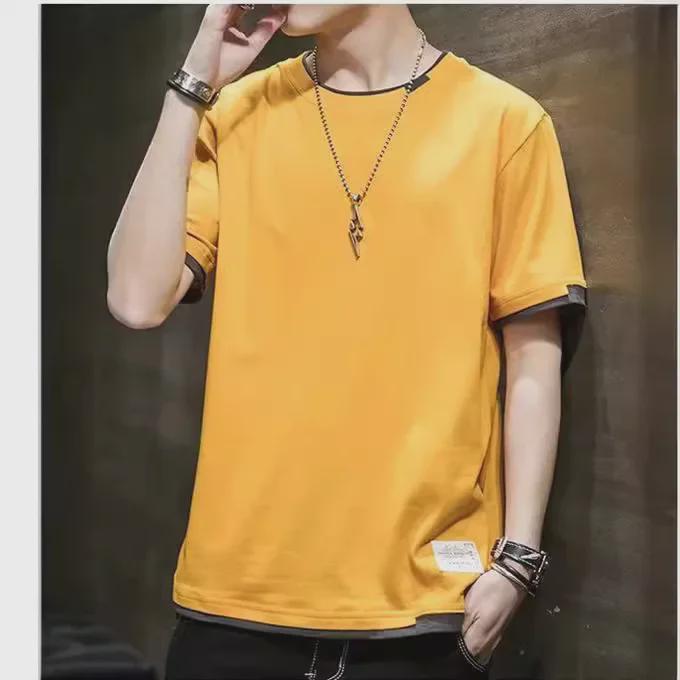 Мужская модная двухцветная летняя футболка с коротким рукавом