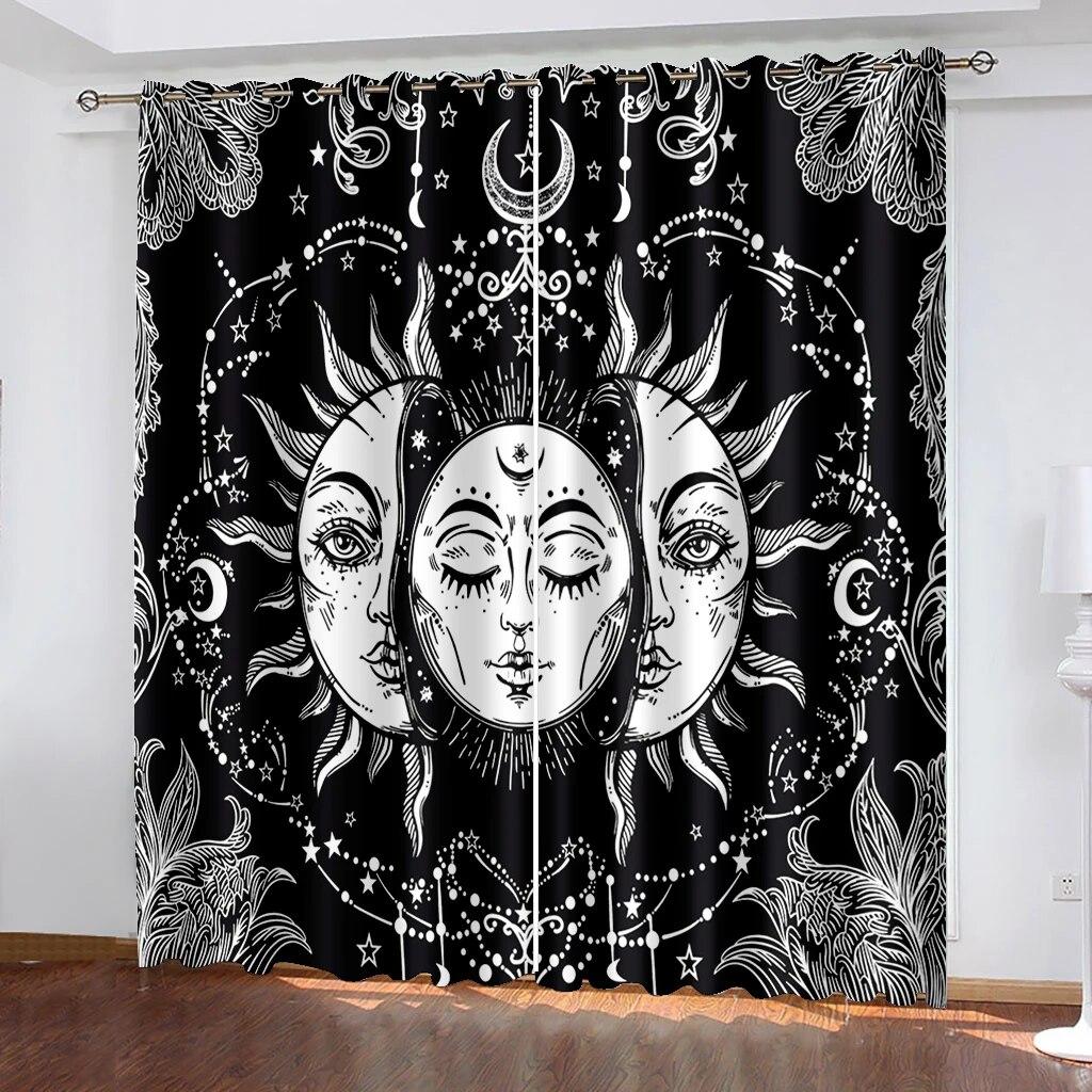 Графические шторы с принтом Солнца, Луны, звездного неба, карманные шторы для гостиной, кухни, офиса, украшения, шторы, украшение для дома