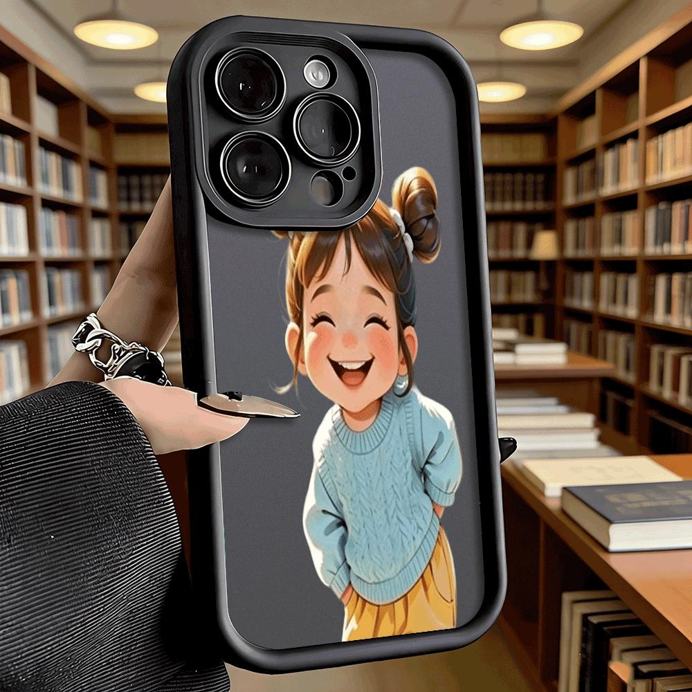 Happy Girl in Blue Sweater Luxury Anti-Slip TPU Phone Case For Xiaomi Redmi Note 15 14 13 12 11 10 9 Pro Full Protective Cover