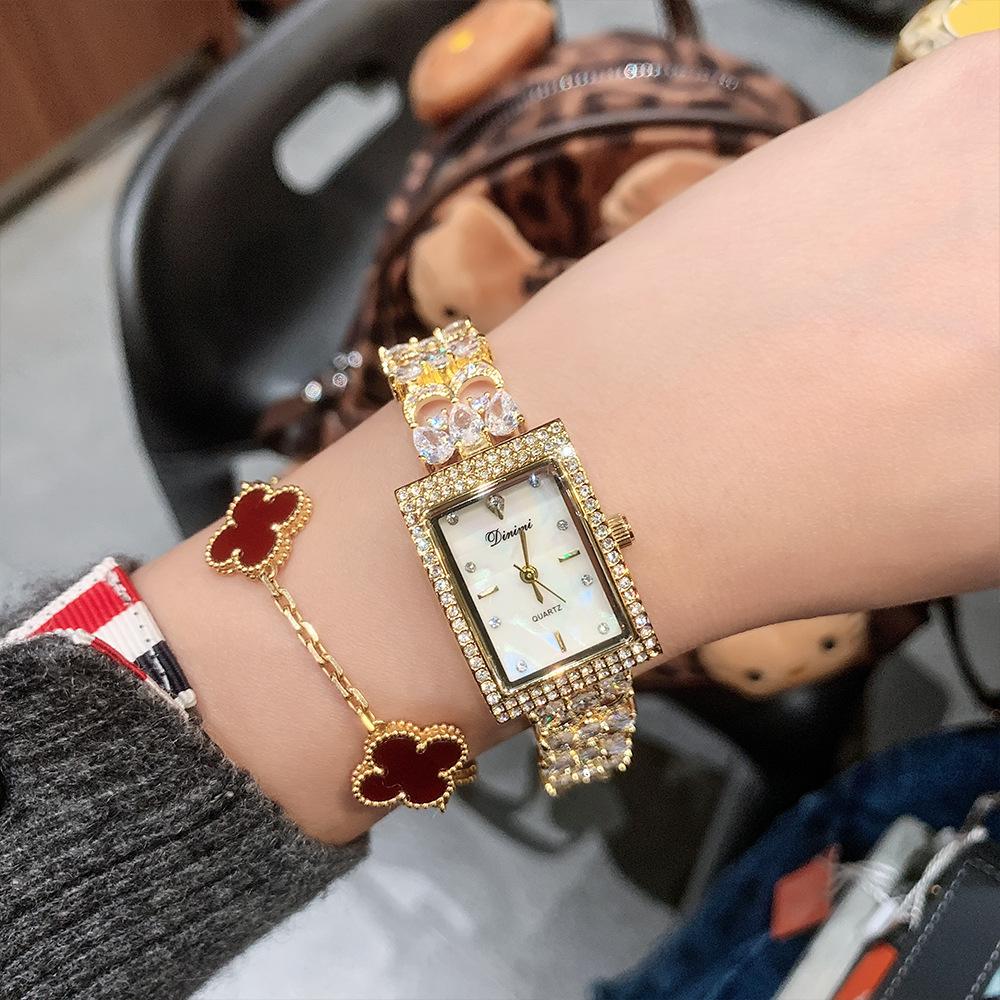 Retro Diamond-Set Classic Square Fashion Watch Romantic Simple Light Luxury Bracelet Women'S Exquisite Quartz Watch