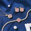 Four Leaf Clover Jewelry Set Women Copper Plated Zircon Necklace Earrings Bracelet Trio Fashion Accessory