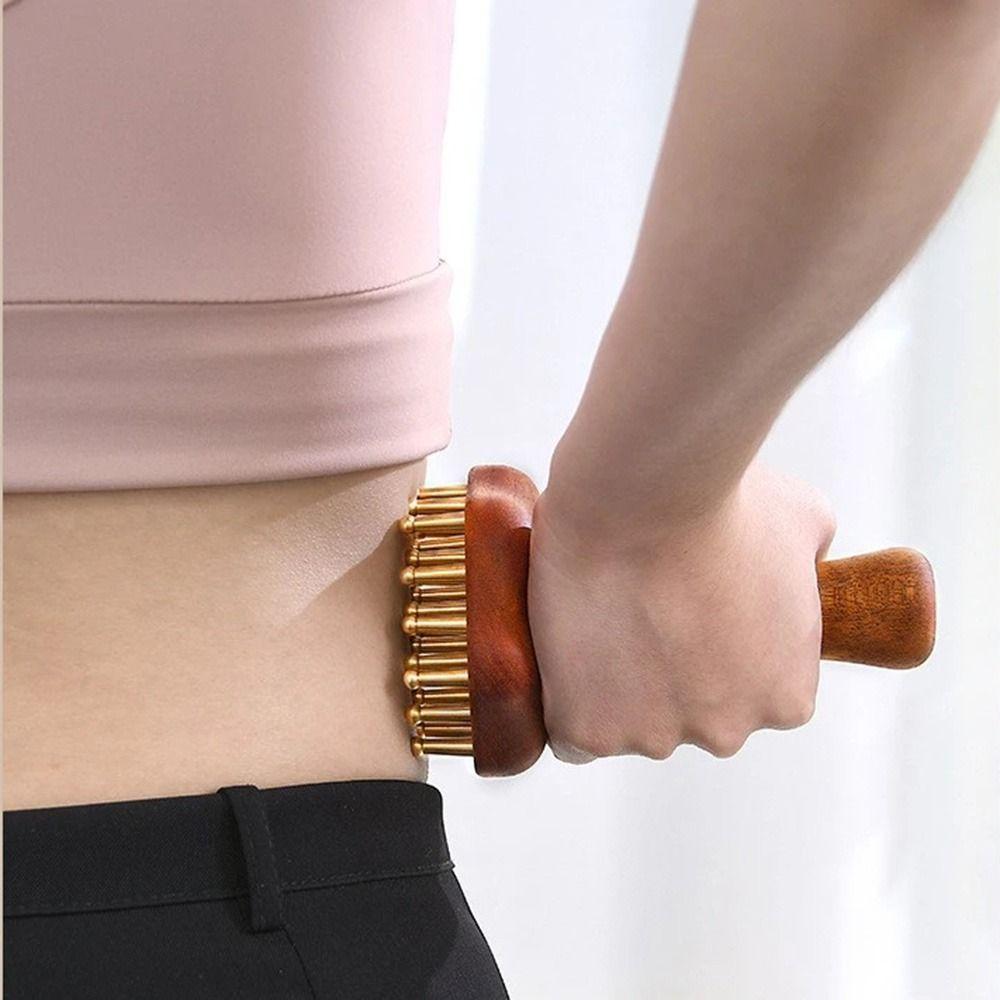 Wooden Handle Wood Massage Brush Copper Head Body Sculpting Tool Meridian Massager Full Body