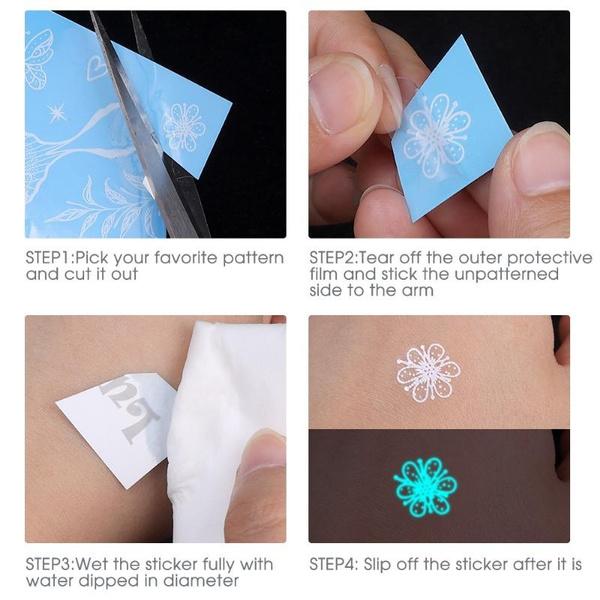 4pcs Luminous Glow Waterproof Temporary Tattoo Sticker Star Butterfly Flash Tatto Women Men Arm Body Art Fake Tattoos