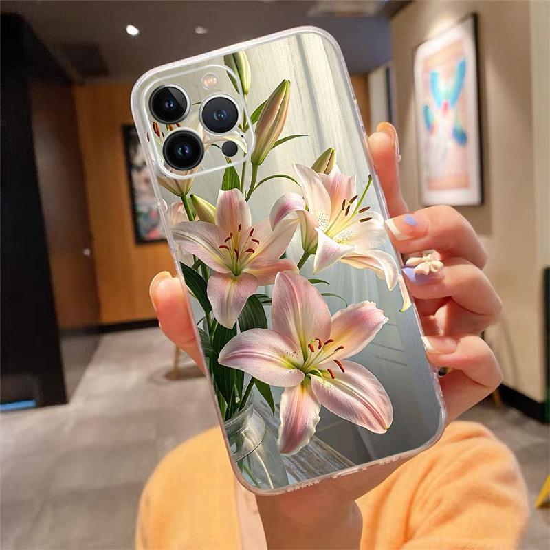 Phone Case For iPhone 17 Pro Max 17 Air 16 15 14 13 Pro Max 15 16 Pro 15Plus Lily Flower Silicone Cover