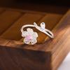 New Fashion Temperament 925 Silver Jewelry Personality Pink Crystal Flowers Female Opening Rings R380