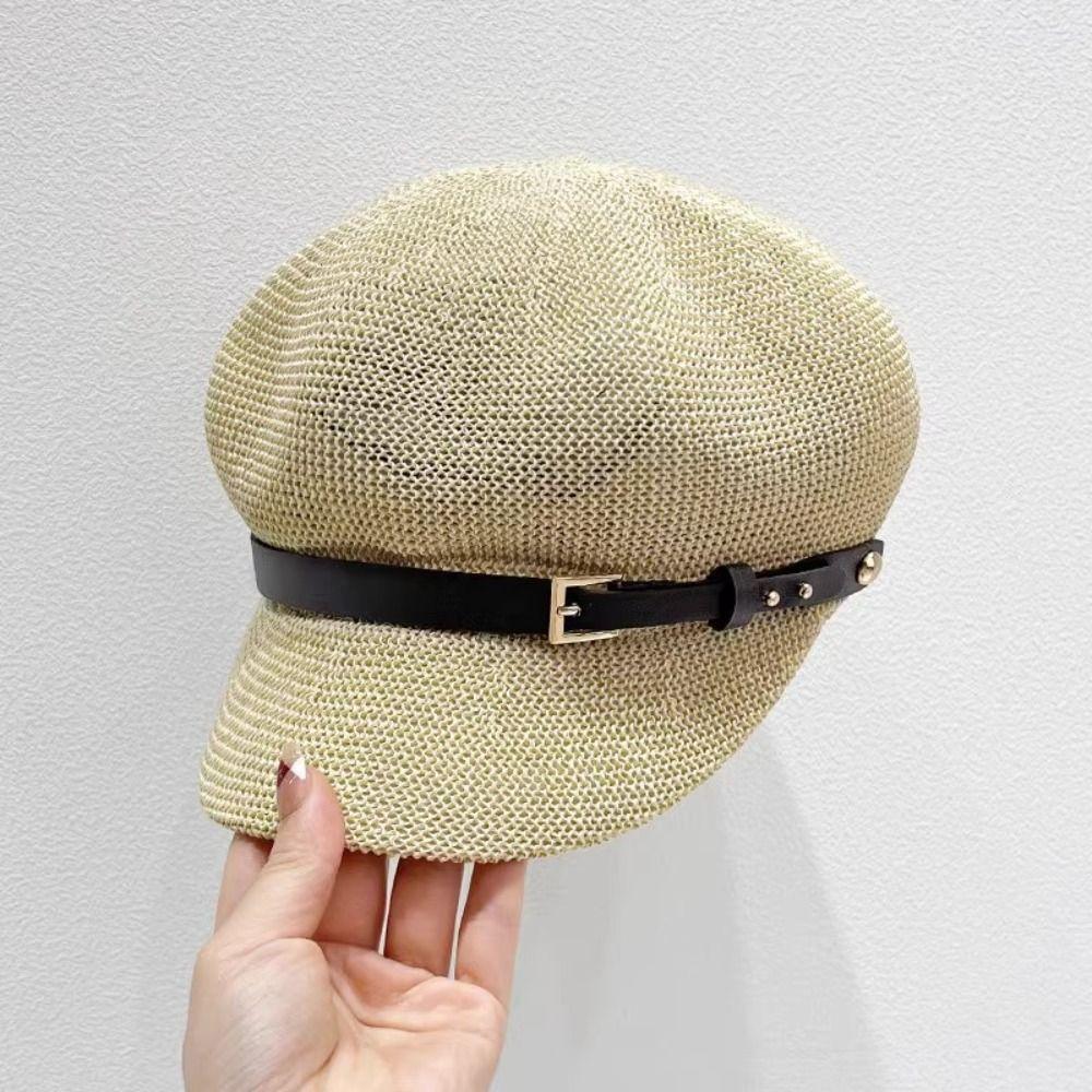 Knitted Women's Beret Breathable Octagonal Hat Summer Painter Hat  Sun Protection