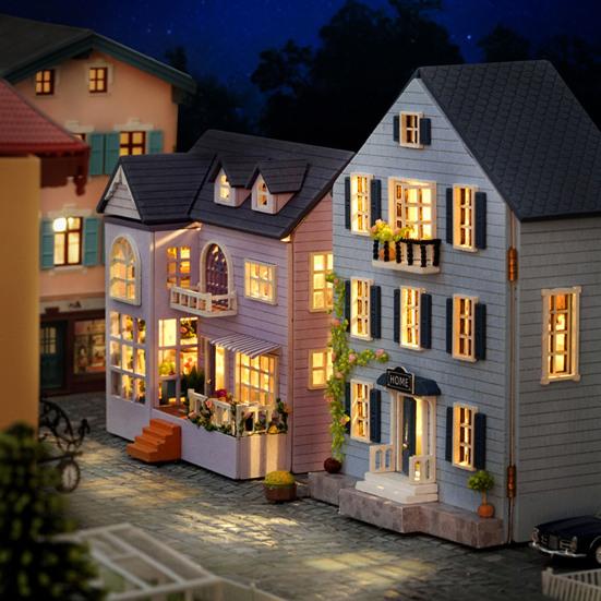 1 Set DIY House Model with Warm Lighting European Style Happy Hut