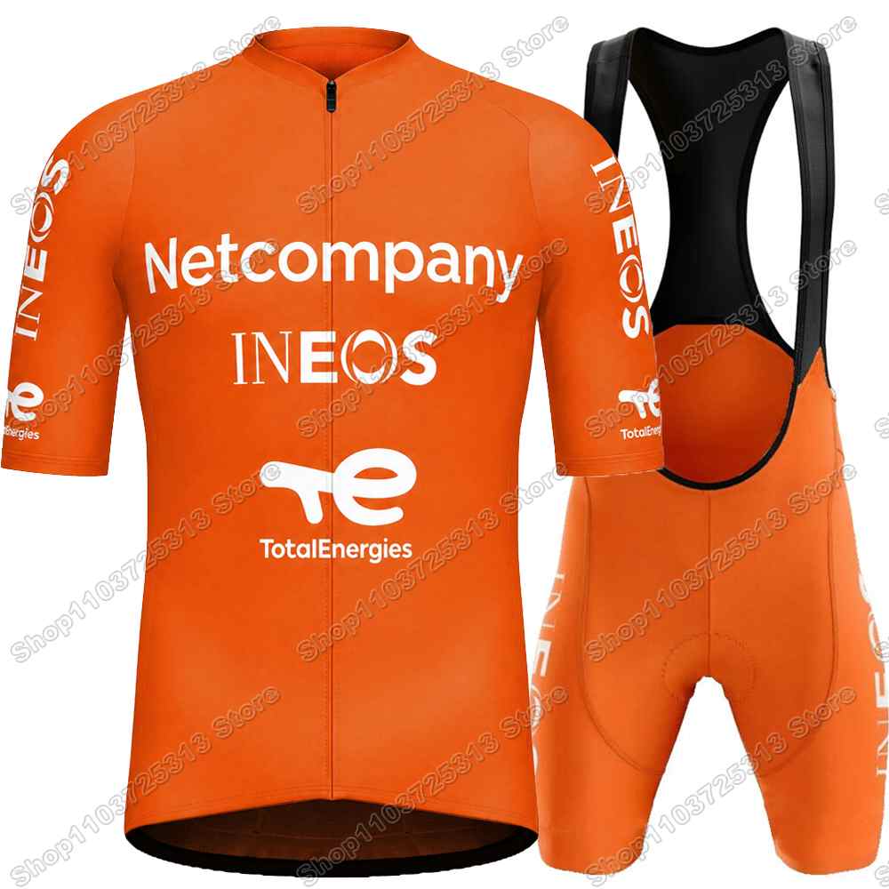 Комплект велосипедной формы Team Netcompany-INEOS Белый Черный Оранжевый Велосипедная одежда Мужская Летние Рубашки для Шоссейного Велосипеда Костюм Велосипедные Шорты с Подтяжками