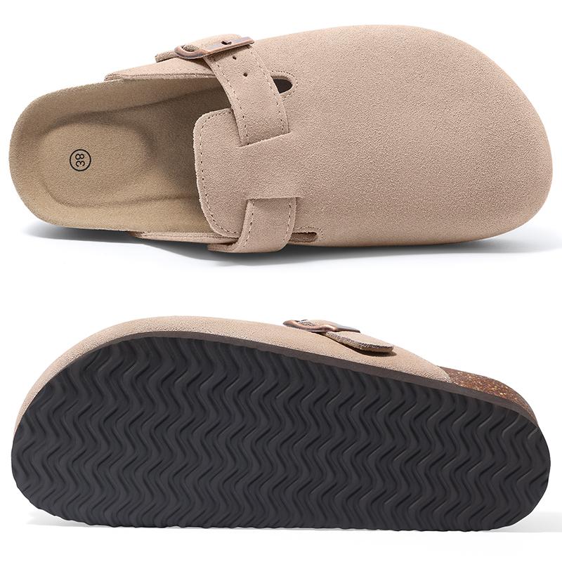 Fashion Smile Pop New Fashion Women's Suede Clogs With Back Strap Men's Leather Mules Cork Footbed Slip On Potato Shoes For Women & Men